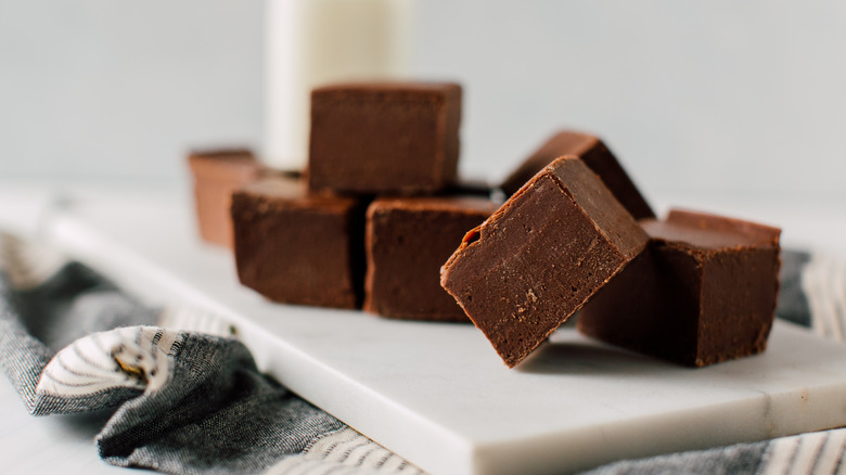 homemade chocolate fudge on platter