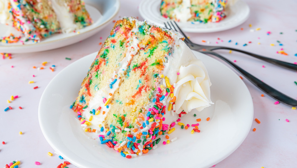 slice of funfetti cake