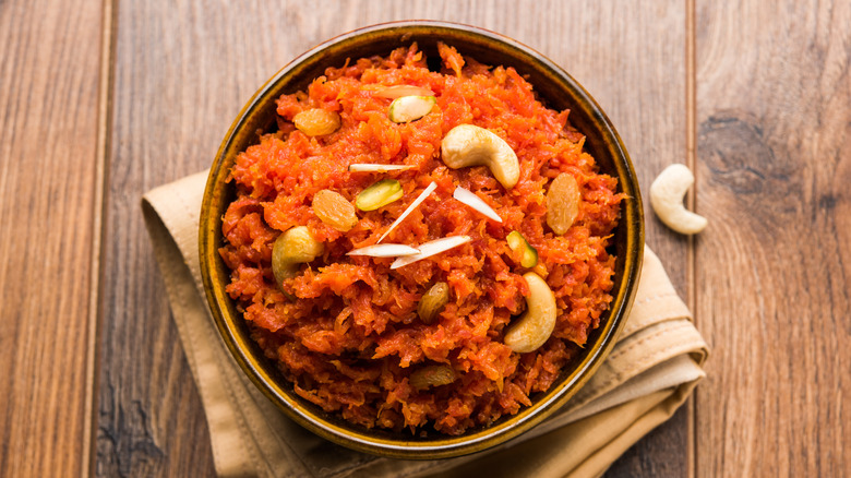 Carrot halwa in a bowl
