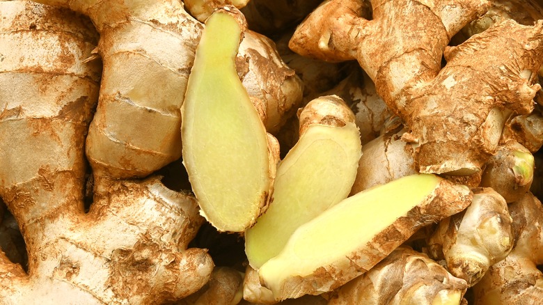 sliced and whole ginger
