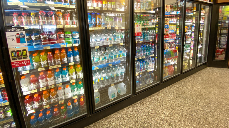 drinks in freezer at store