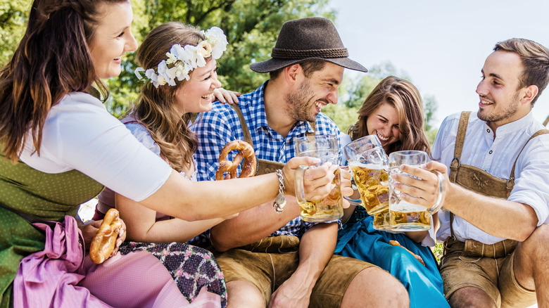 People drinking beer at Oktoberfest