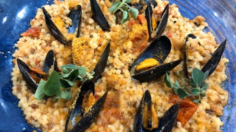Fregola with mussels and bottarga