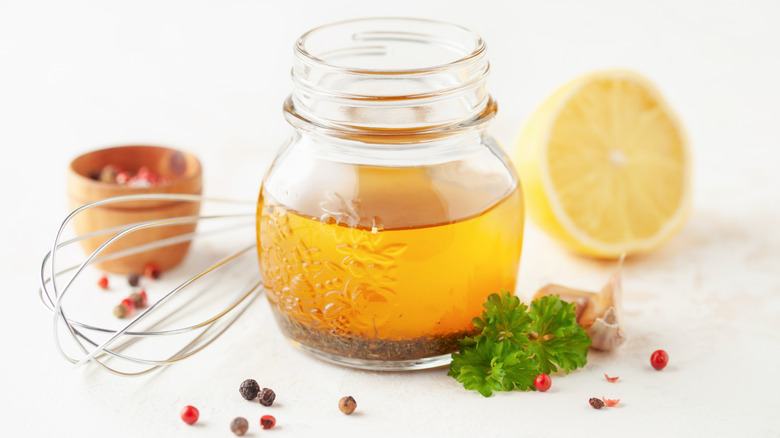 Italian vinaigrette in a glass jar