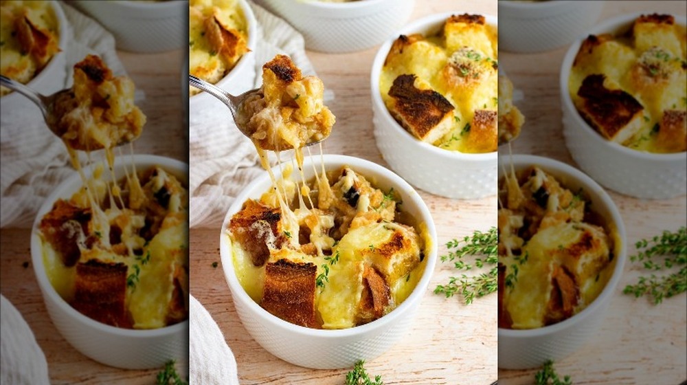 Ramekins of Italian onion soup