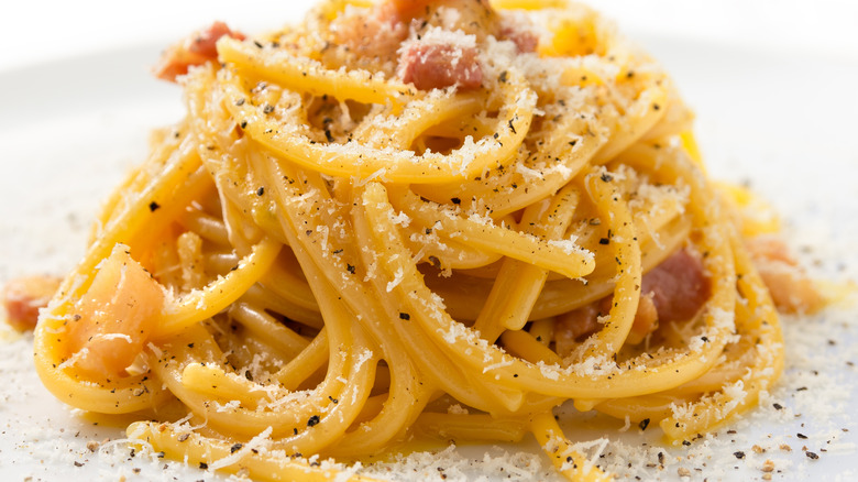 Close up of pasta carbonara