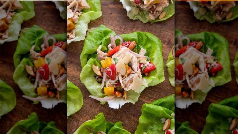 Italian chicken salad in lettuce cups