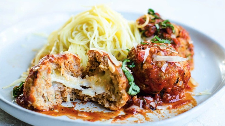 Stuffed turkey meatballs served on a plate