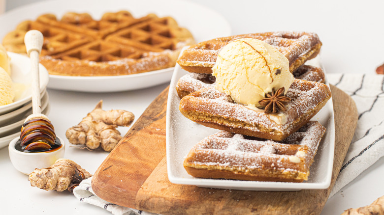 Gingerbread waffles and ice cream