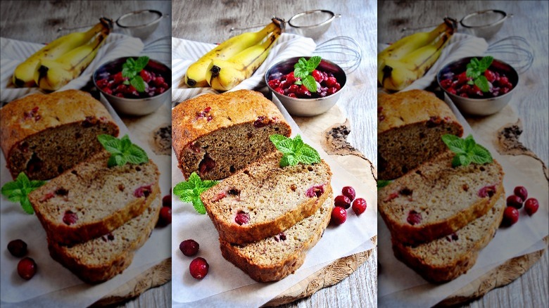 sliced cranberry banana bread
