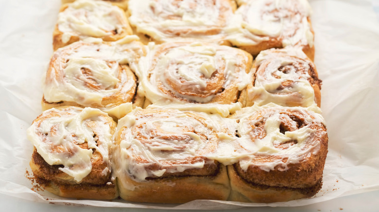 Cinnamon rolls on parchment paper