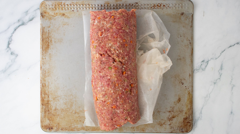 Meatloaf rolled into log shape