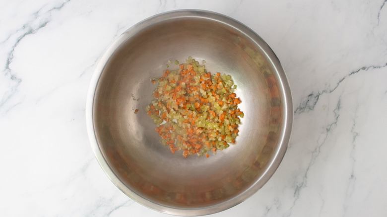Sauteed mirepoix veggies in bowl