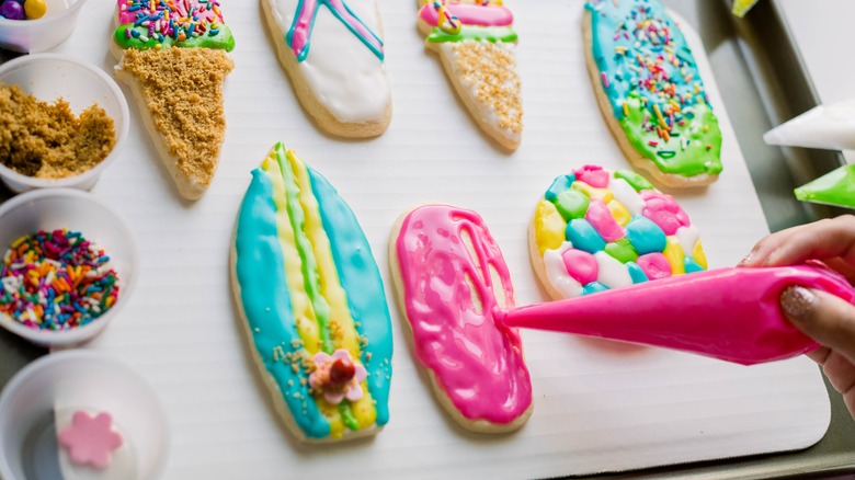 Colored icing on cookies