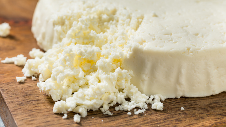 Closeup of crumbled cotija cheese