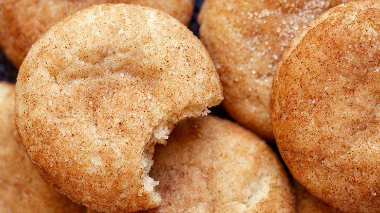 snickerdoodle cookie with bite taken out