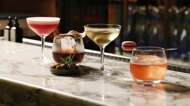 Assortment of cocktails on a bar