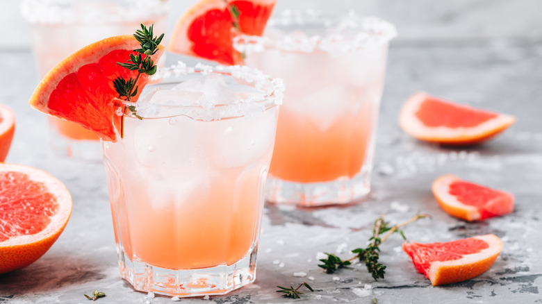Salty dog cocktail with grapefruit slices