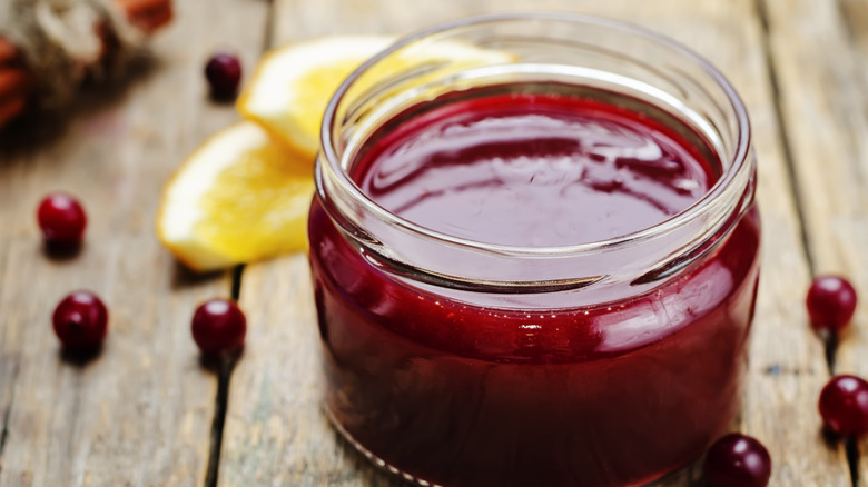 jellied cranberry sauce in a jar