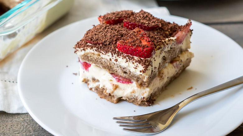 Strawberry vanilla tiramisu on plate