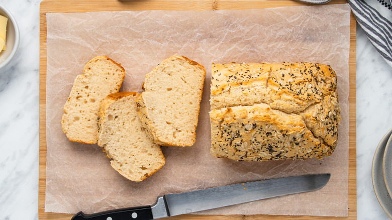 sliced beer bread from above