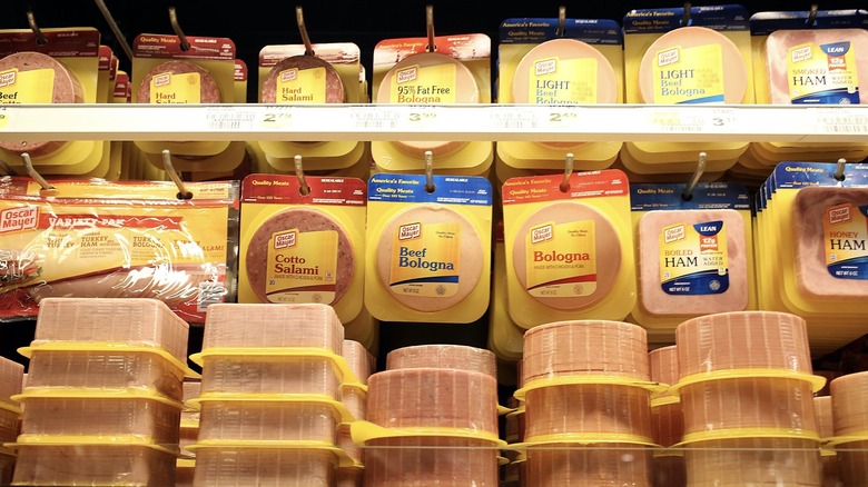 Packaged meats in store display