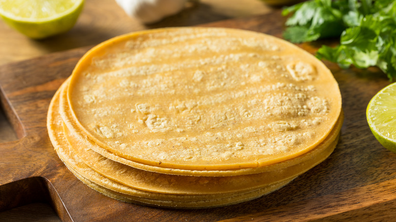 Tortillas on a wooden board