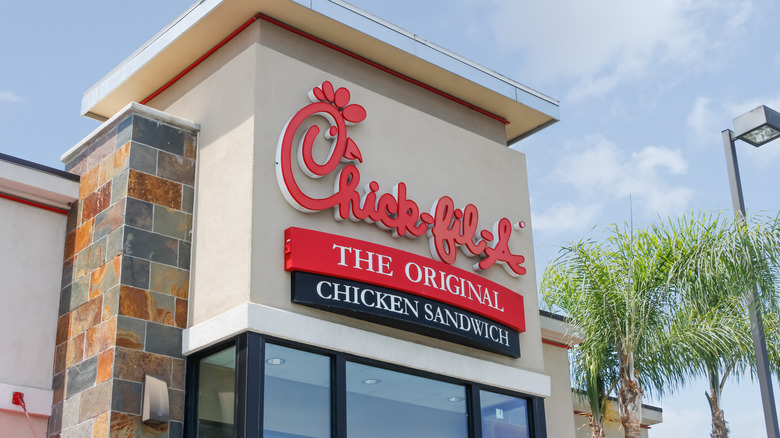 Chick-fil-A exterior with palm trees