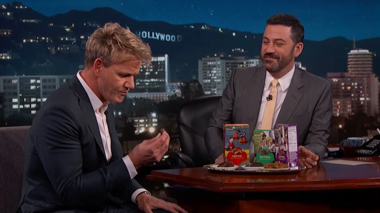 Gordon Ramsay tasting girl scout cookies on "Jimmy Kimmel Live!"