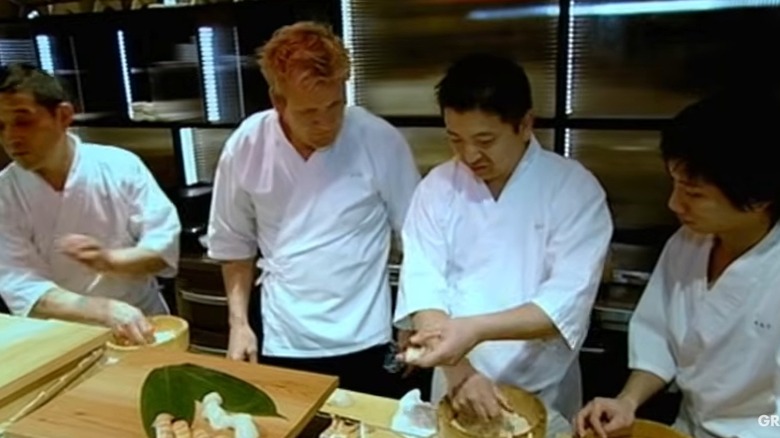 Japanese chefs teach Gordon Ramsay how to make sushi on "Gordon Ramsay: Cookalong Live"