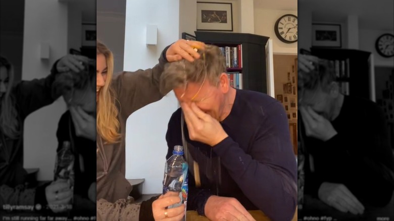 Tilly Ramsay smashes a raw egg on her father, Gordon Ramsay's head in a TikTok video