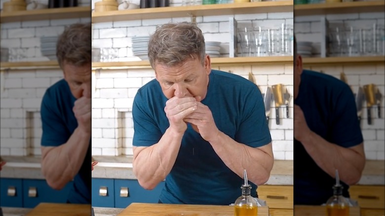 Gordon Ramsay blows on an egg