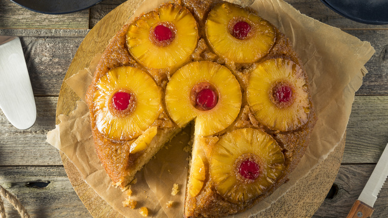 homemade pineapple upside down cake with cherries