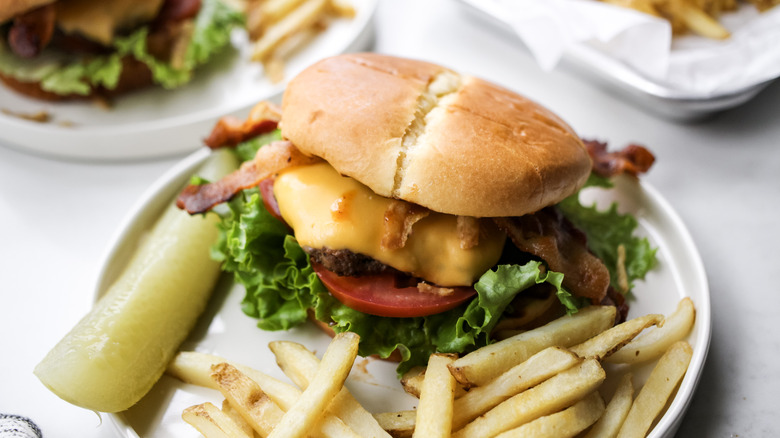 bacon bison burger with fries