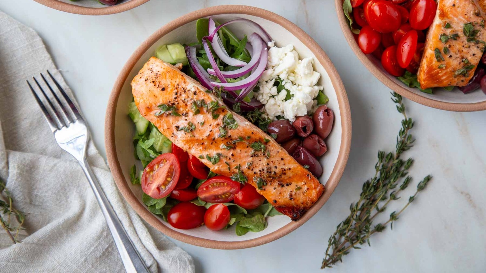Grilled Salmon Greek Salad With Herb Dressing Recipe