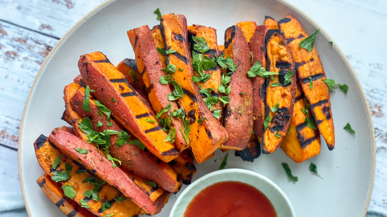 grilled sweet potatoes on plate 