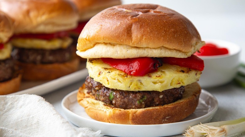 burger with pineapple and peppers