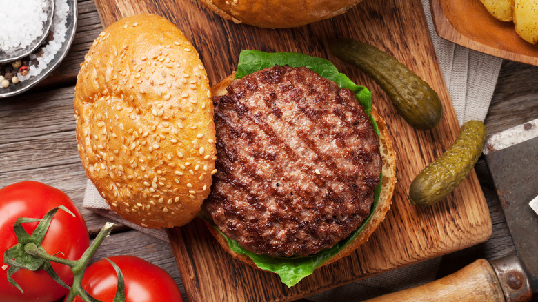 Grilled hamburger seen from above