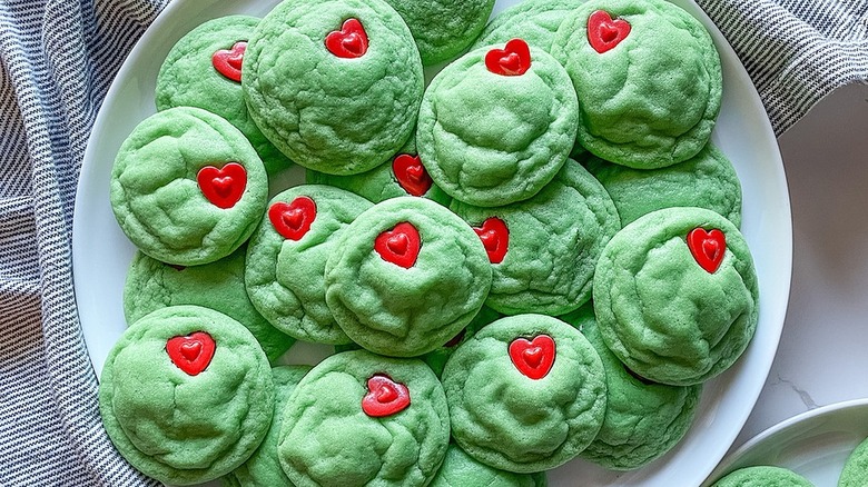 green sugar cookies with hearts