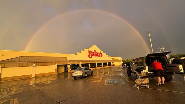 A rainbow over a Baker's supermarket in Bellevue, Nebraska