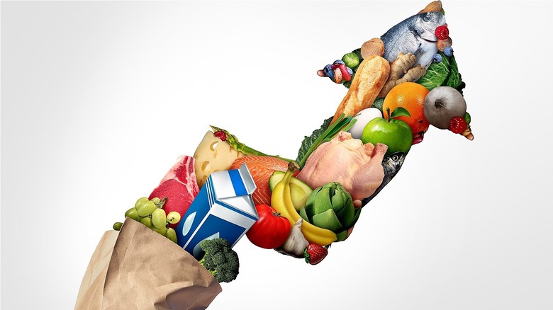 rising grocery prices depicted with food images