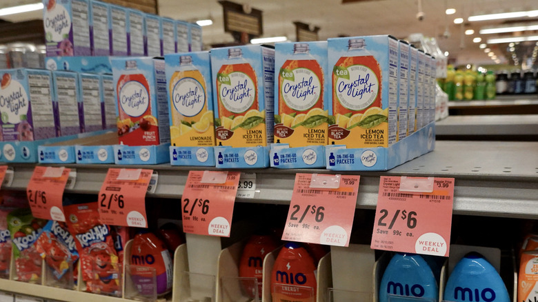 shelf with powdered drinks