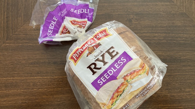 Pepperidge Farms Seedless Rye bread in packaging on table