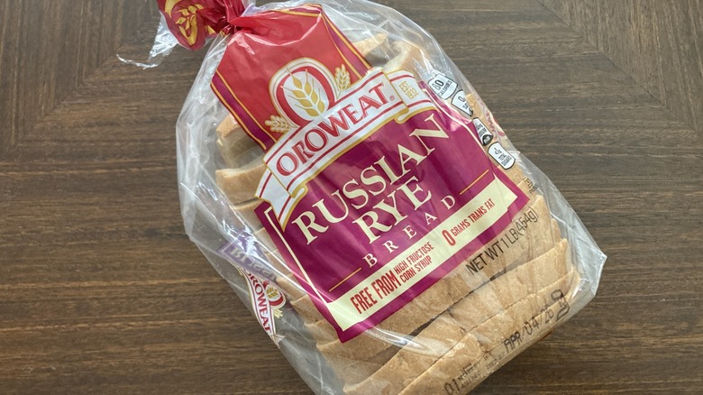Oroweat Russian Rye bread in packaging on table