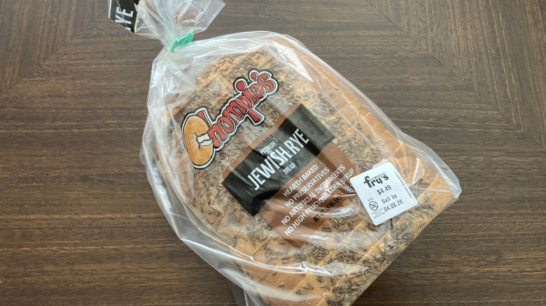 Chompie's Jewish Rye bread in packaging on table