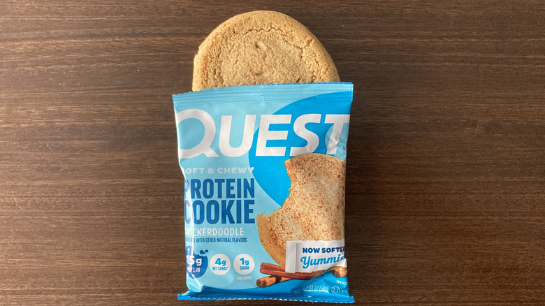 Quest protein snickerdoodle in a blue packet