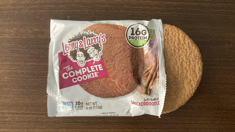 Lenny and Larry Complete Cookie snickerdoodle partially unwrapped