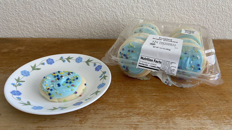 Freshness Guaranteed sugar cookie box beside single plated cookie