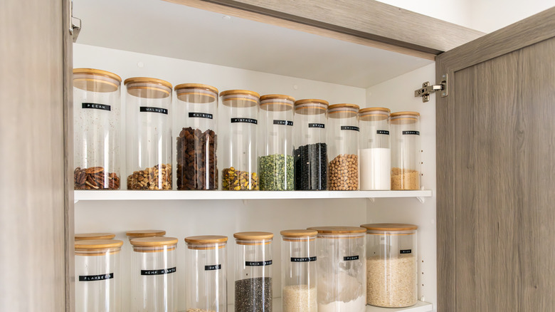 pantry full of bulk items with glass jars