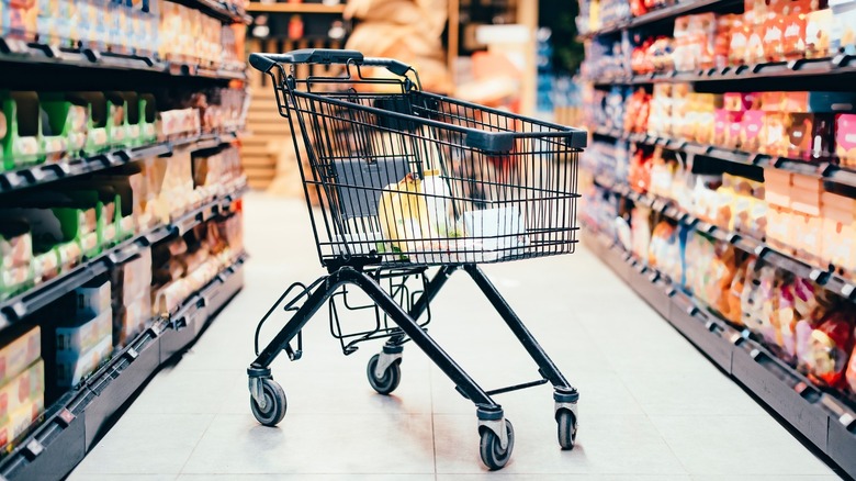 Shopping cart in store aisle